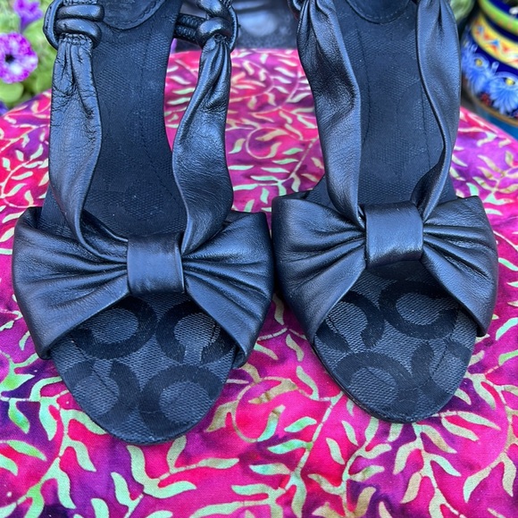 Coach Black Leather Open Toe / Sling Back High Heel Sandals - Picture 11 of 16